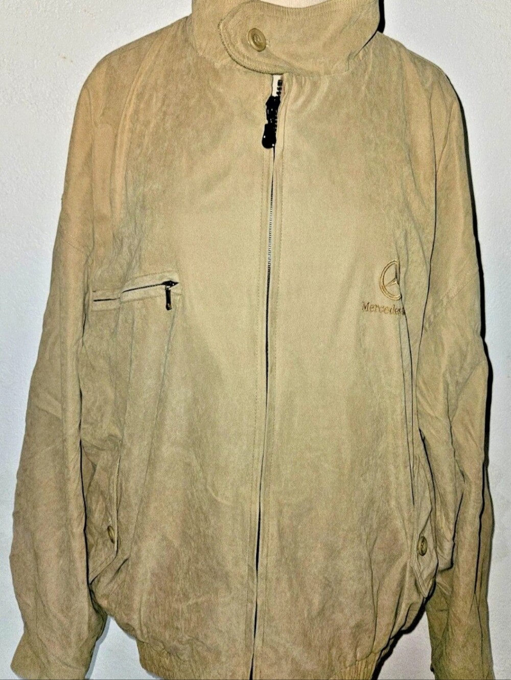 VTG Mercedes-Benz Lightweight Windbreaker Full Zip Embroidered Men's XL Beige